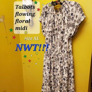 Talbots flowing floral midi dress, NWT! size XL, elastic waist, short sleves